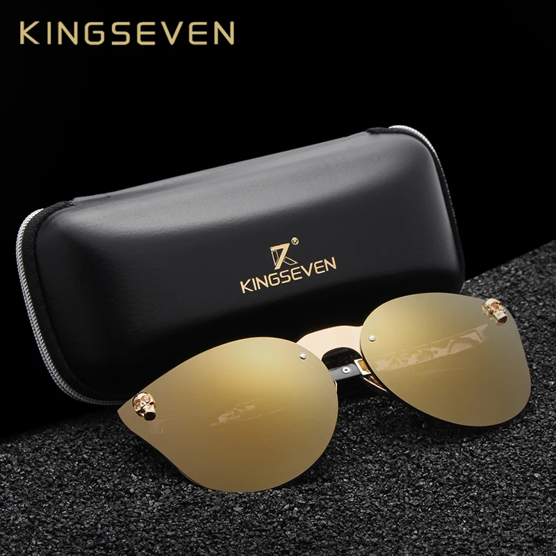 KINGSEVEN Роскошные брендовые Модные женские готические зеркальные очки с металлической оправой в виде черепа, солнцезащитные очки UV400 с аксессуарами