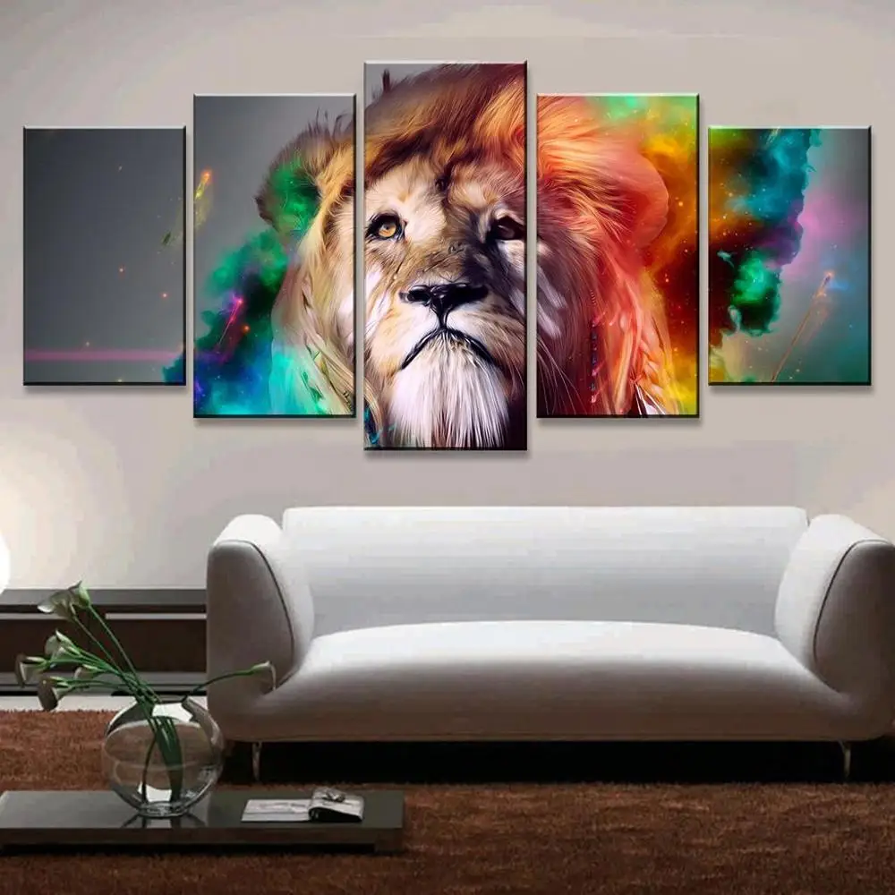 5 шт./компл. Красочная картина на стену с изображением Льва маслом холсте