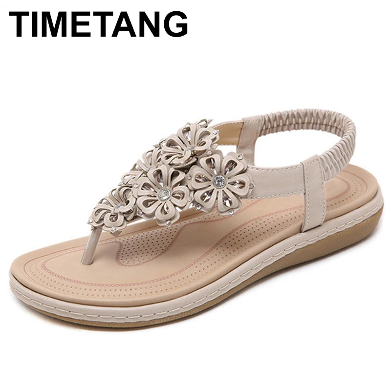 TIMETANG 2019 Женская обувь в богемном стиле украшенные цветочным узором стразы на