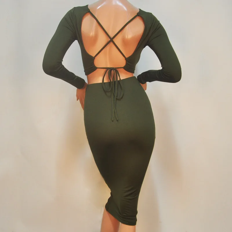 Virgil bear 2017 New Women 2 Pieces Sets Short Tops+Bodysuits Backless Lace Up Sexy Solid Long Sleeve Jumpsuits | Женская одежда