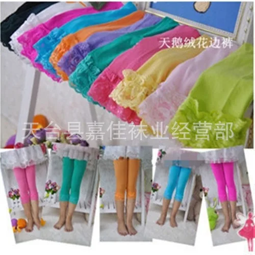 Весенние леггинсы для девочек с кружевом ярких цветов бархатные детские