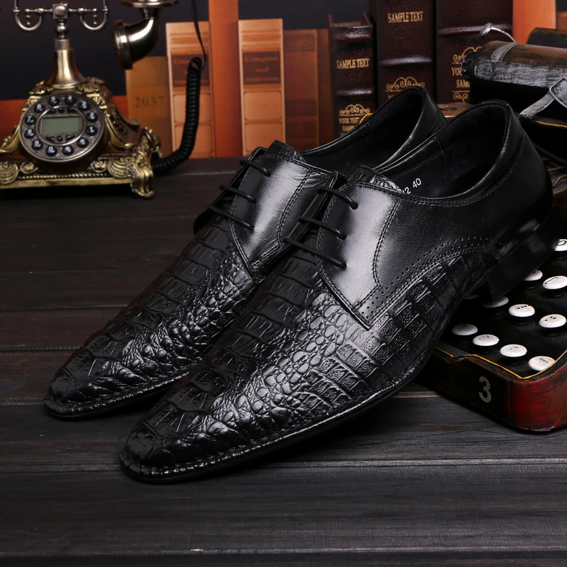

Italian Classic Style Formal Business Shoes Flat heel Crodile Leather Mens Wedding Party Dress Shoes