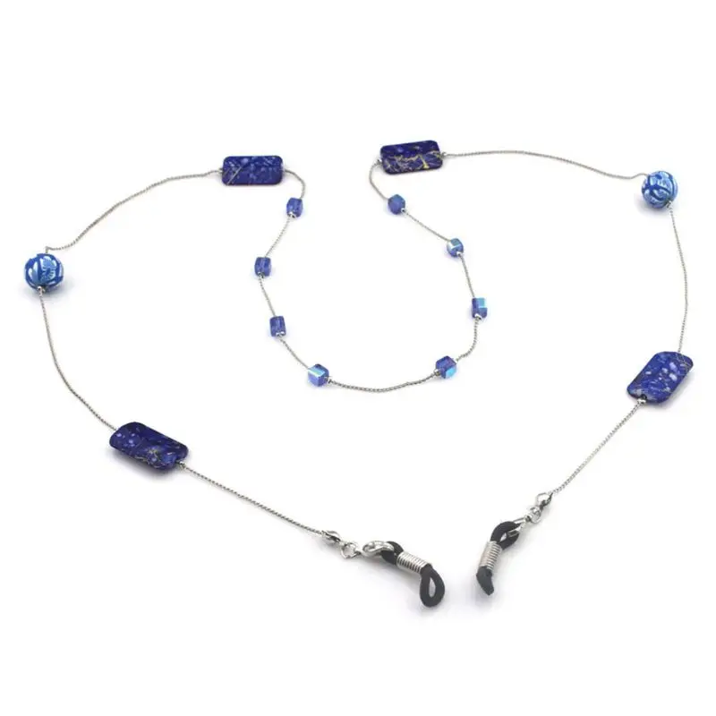 Dark Blue Цепочка для очков с цветами и бусинами, подвеска, нескользящий ремешок, Модный Резиновый кольцевой ремешок, аксессуары для очков, держатель для ожерелья - Цвет: Dark Blue