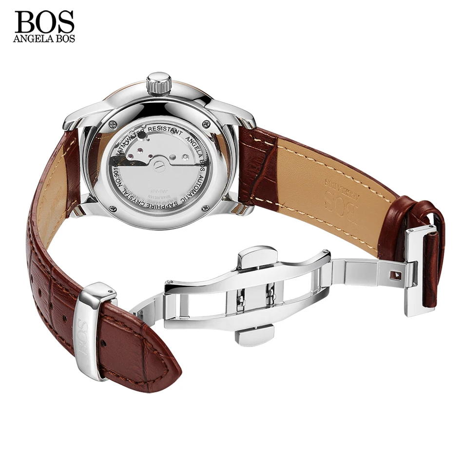 ANGELA BOS бизнес 2018 Автоматическая Дата Мужские часы Механические наручные сапфир