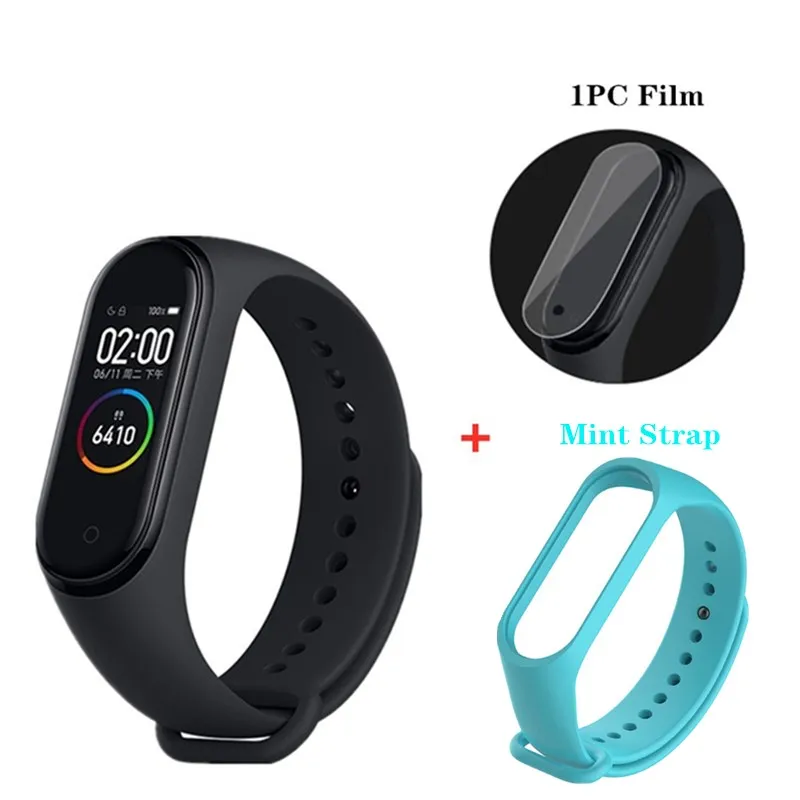 add mint strap Xiaomi Mi-браслет 4, умный Браслет, 0,95 дюймов, цветной экран, Bluetooth, 5,0, 135 мА/ч, пульсометр, фитнес, водонепроницаемый браслет, 4 браслета - Цвет: add mint strap