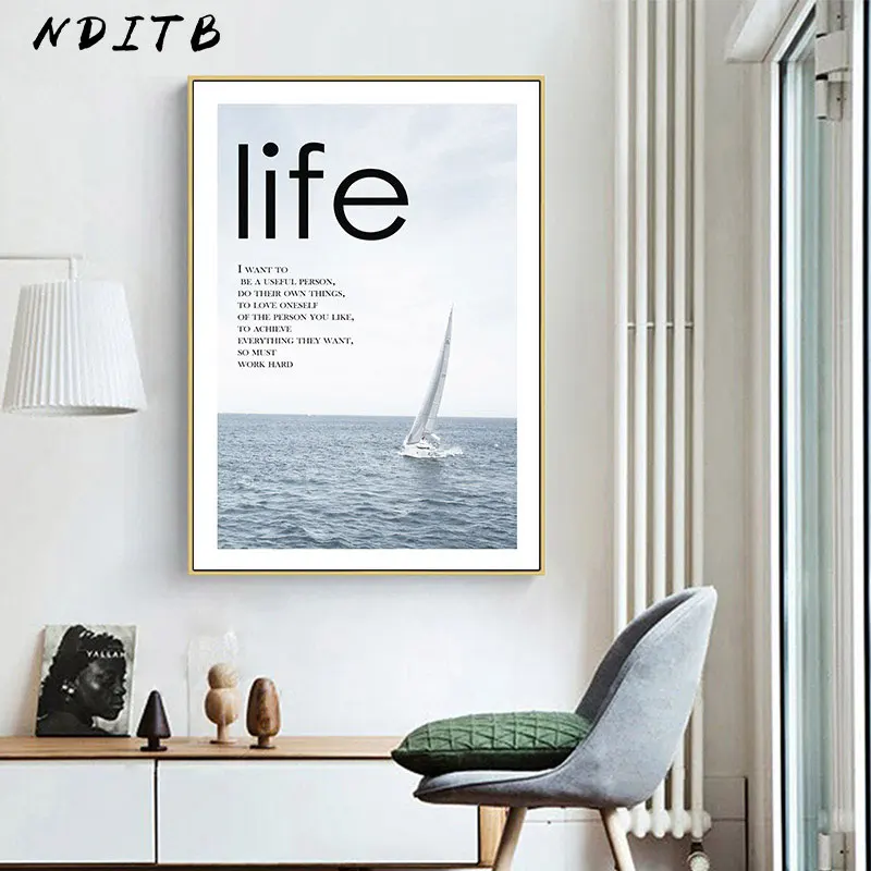 NDITB Scandinavian Sea Beach Coastal Canvas Art Poster Nordic Style Landscape Print Painting Wall Picture for Living Room | Дом и сад