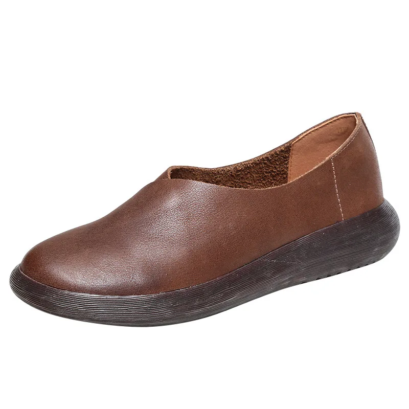 Женские кожаные туфли на плоской подошве 3 низкой танкетке женские весенние