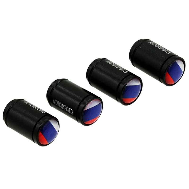 HAUSNN 4Pcs/Set Flag of Russia Black Aluminum Alloy Polish Car Wheel Tire Valve Caps Auto Tyre Air Stem for Lada Niva Kalina | Автомобили