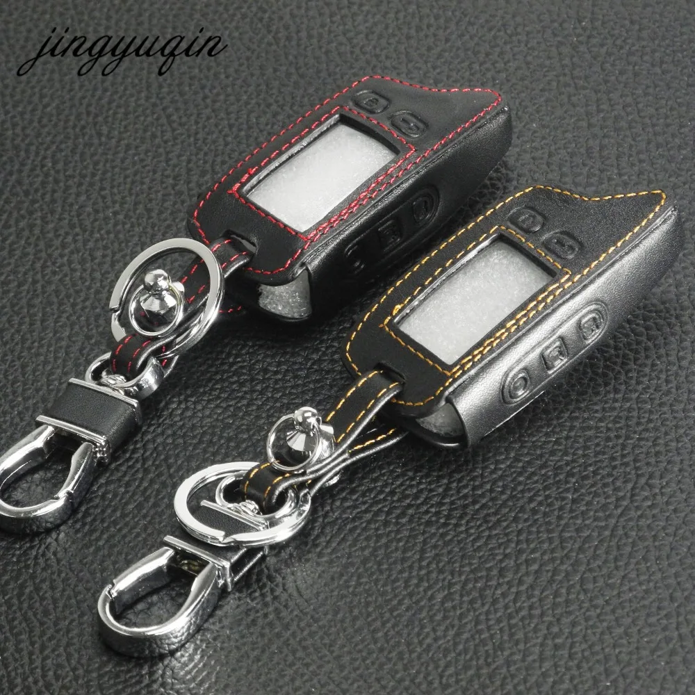 

jingyuqin TW9010 LCD keychain Leather Case For Tomahawk TW9010 TW9020 TW4000 TW701 Remote Key Fob Cover Two Way Car Alarm System
