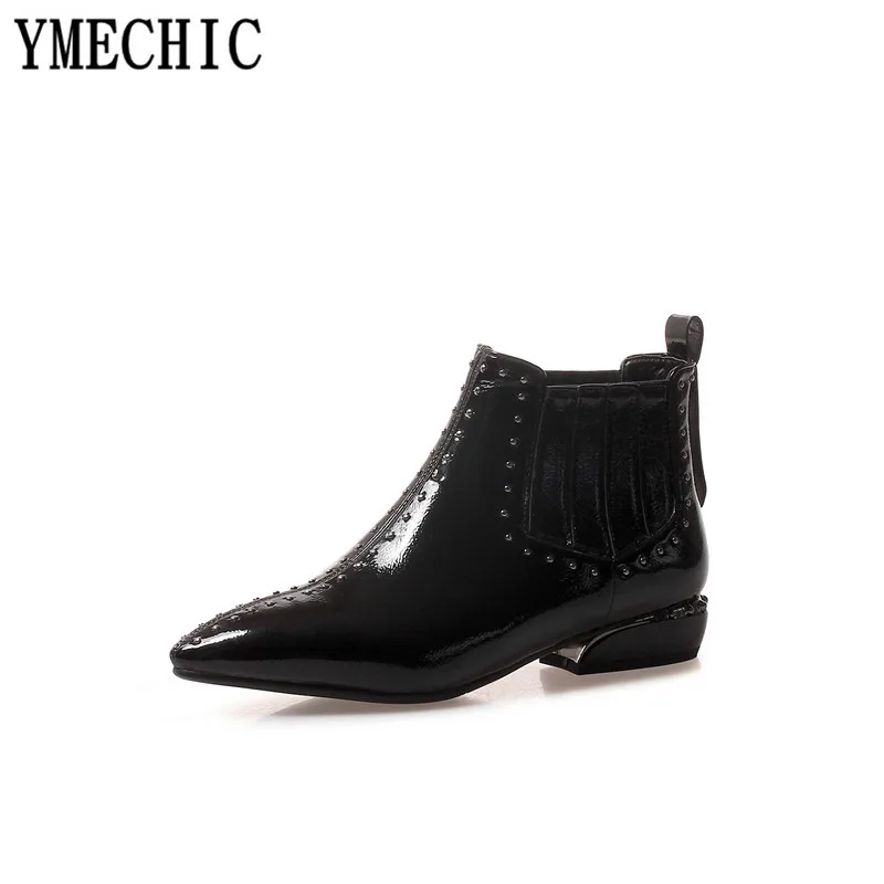YMECHIC/модные женские ботинки Челси на низком каблуке столбике цвет красный черный