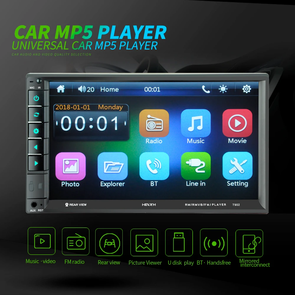 Hevxm 7 дюймов автомобиля 2din Радио Аудио сенсорный экран Мультимедиа Bluetooth MirrorLink
