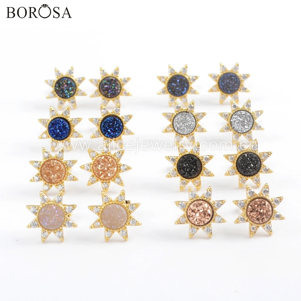 Круглые серьги-гвоздики BOROSA ZG0383 с микро-инкрустацией из фианита 5 пар | Украшения