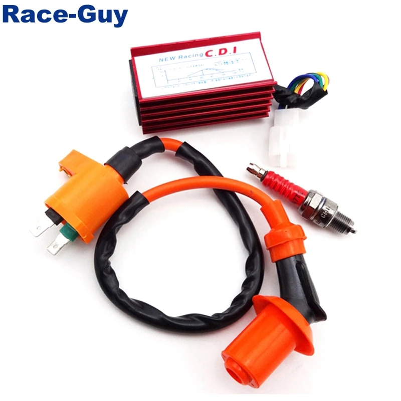 Гоночная катушка зажигания + Свеча A7TC 5 контактов AC CDI Box для 50cc 70cc 90cc 110cc 125cc 140cc 150cc