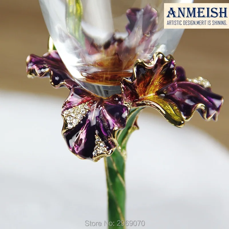 Роскошные Вина Стекло Hand Made эмали золотой Ирис художественный Дизайн-Хрусталь 220