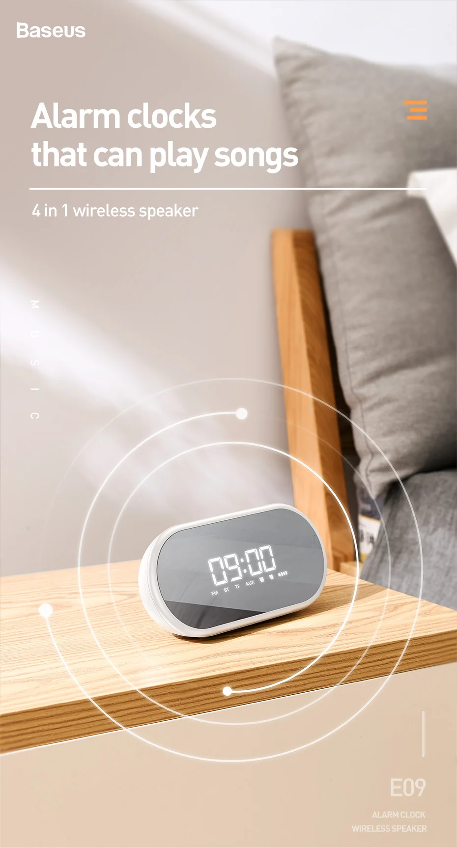 Baseus высококачественный Bluetooth динамик с функцией будильника басовый звук портативный музыкальный плеер беспроводной динамик кольцевая лампа