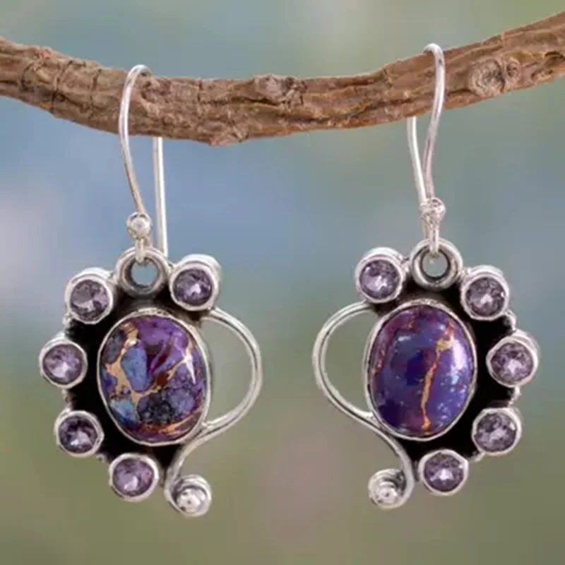 

Boho Ethnic Purple Stone Earrings Vintage Jewelry Women Dangle Earrings Oorbellen Lady Retro Accessories Drop Earring Z5M051