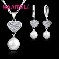 925 sterling silver necklace earrings set heart shape sagging white stone cubic zirconia for women wedding gift