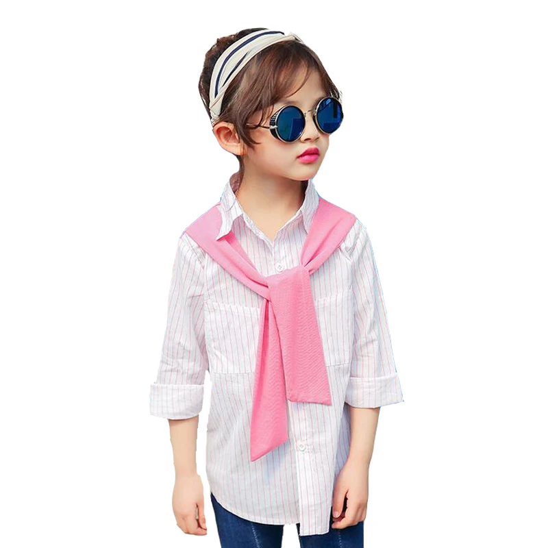 Блузки для девочек хлопок Полосатые рубашки Обувь Школьная форма с длинным