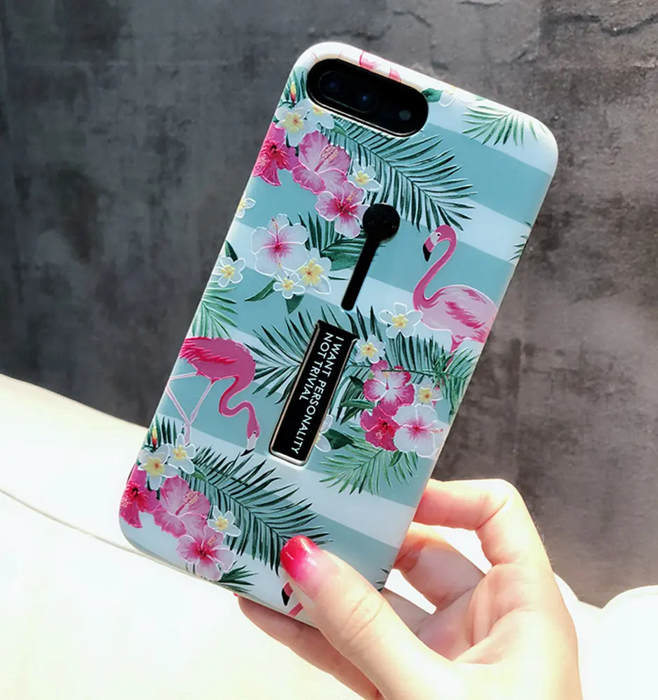 IMIDO Цветочный Фламинго чехол для телефона iPhone 8 Plus скрытое кольцо подставка