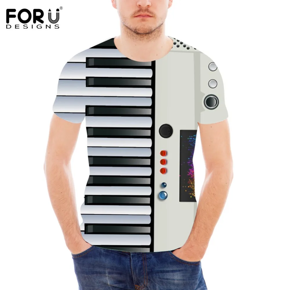 FORUDESIGNS/модные пианино музыка ноты принты мужские футболки повседневные