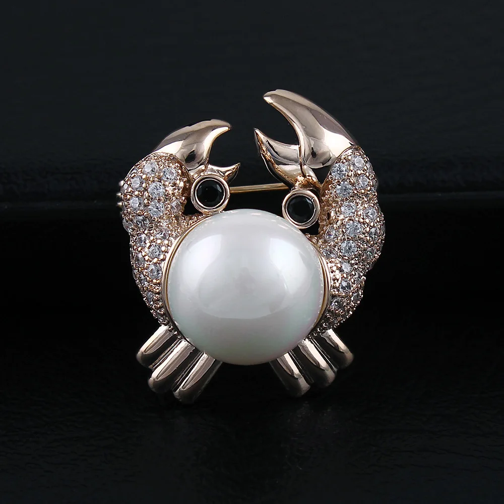 

Quality Genuine Plating metal Zircon Crystals Crab charm anti-leakage safety mini bar pin brooch ornament jewelry