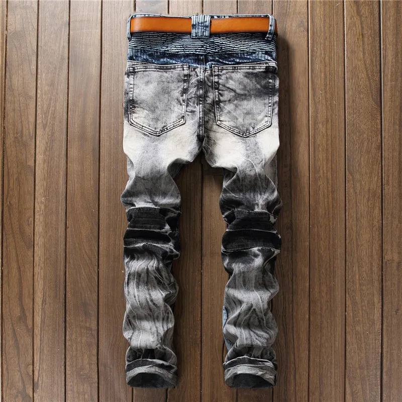 Мужские джинсы тонкий прямой мыть водой Винтаж splash-ink длинные штаны мужская