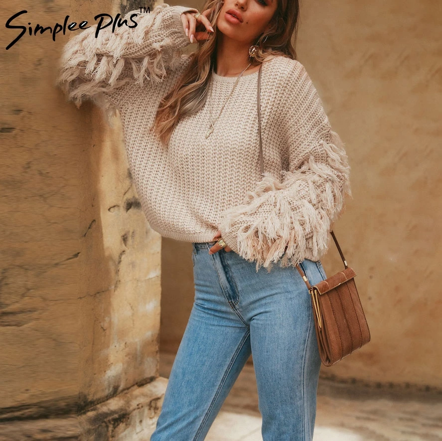 Женский свитер с круглым вырезом Simplee Повседневный пуловер длинными рукавами и