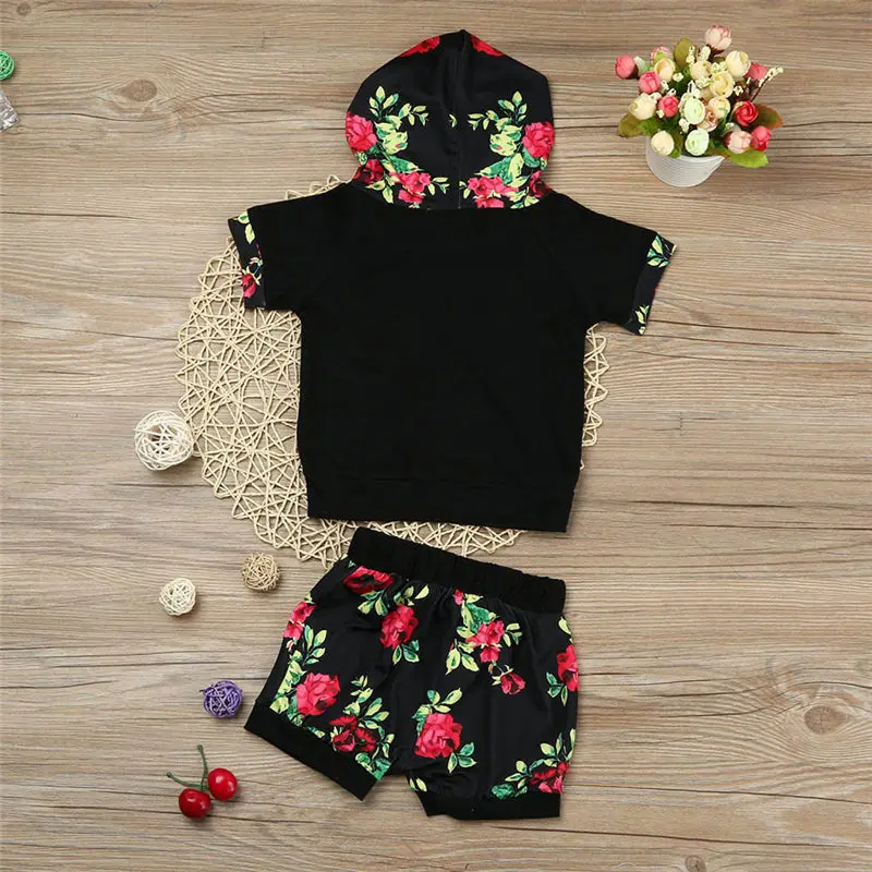 COMFY KIDS Clothes 2017 Hot Selling Fashion Newborn Baby Boy Girl Floral Hood Top T-shirt + Shorts Pants Outfits Set | Детская одежда и