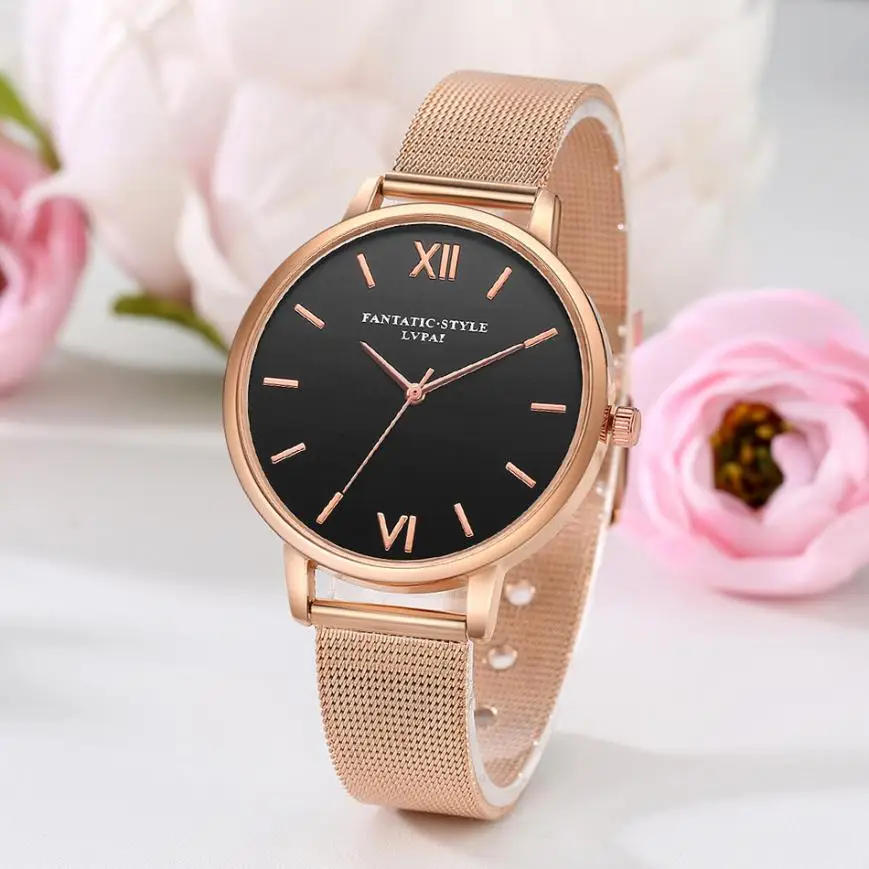 Классические женские часы с кристаллами золотые нержавеющая сталь сетка