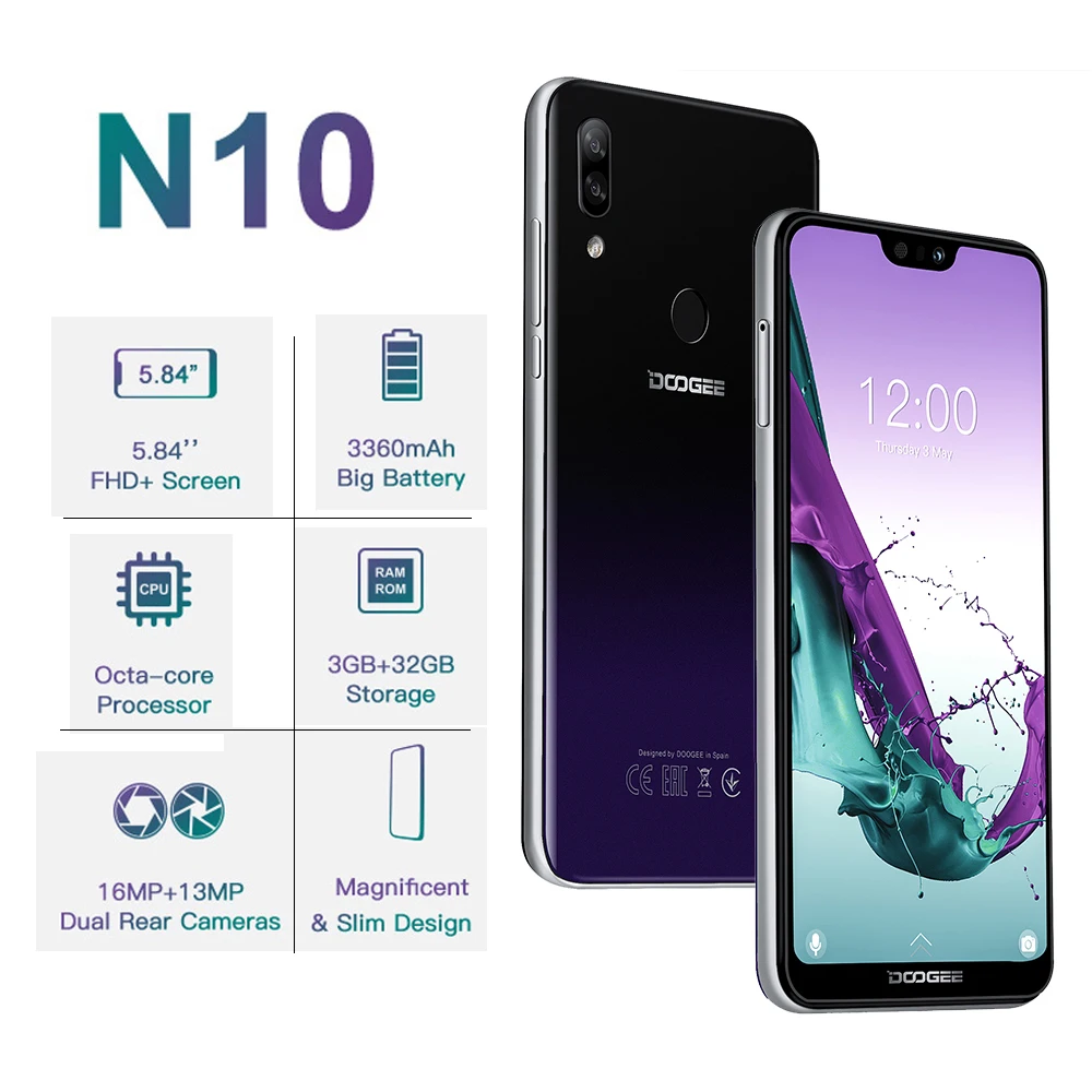 DOOGEE N10 смартфон с восьмиядерным процессором FHD + 19:9 ОЗУ 3 ГБ ПЗУ 32 5 84 дюйма 16 Мп 3360