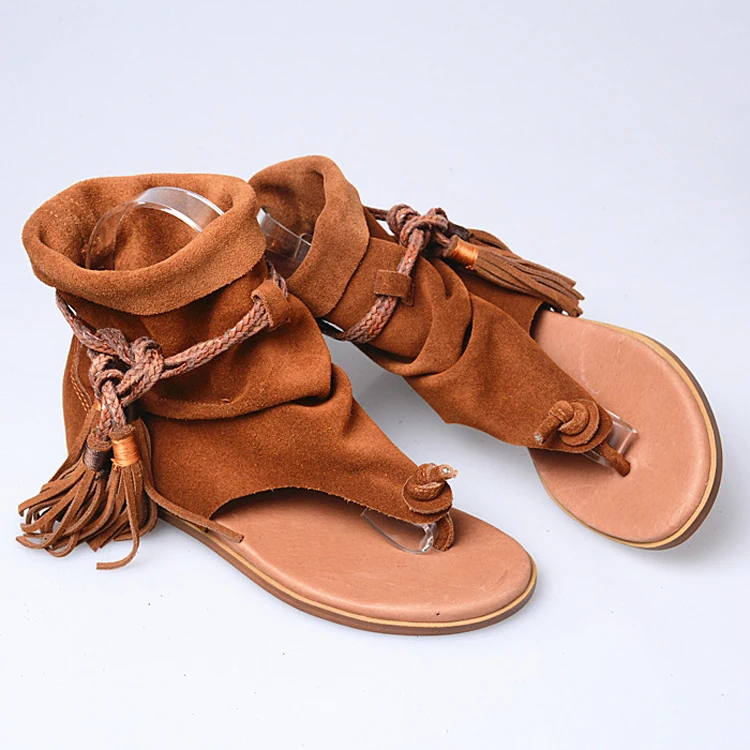 

Prova Perfetto Brand Lady Ankle Boots Sandal Shoe Thong Tassel Fringe Bohemia Summer Ethnic Vintage Style Gladiator Flat Sandal