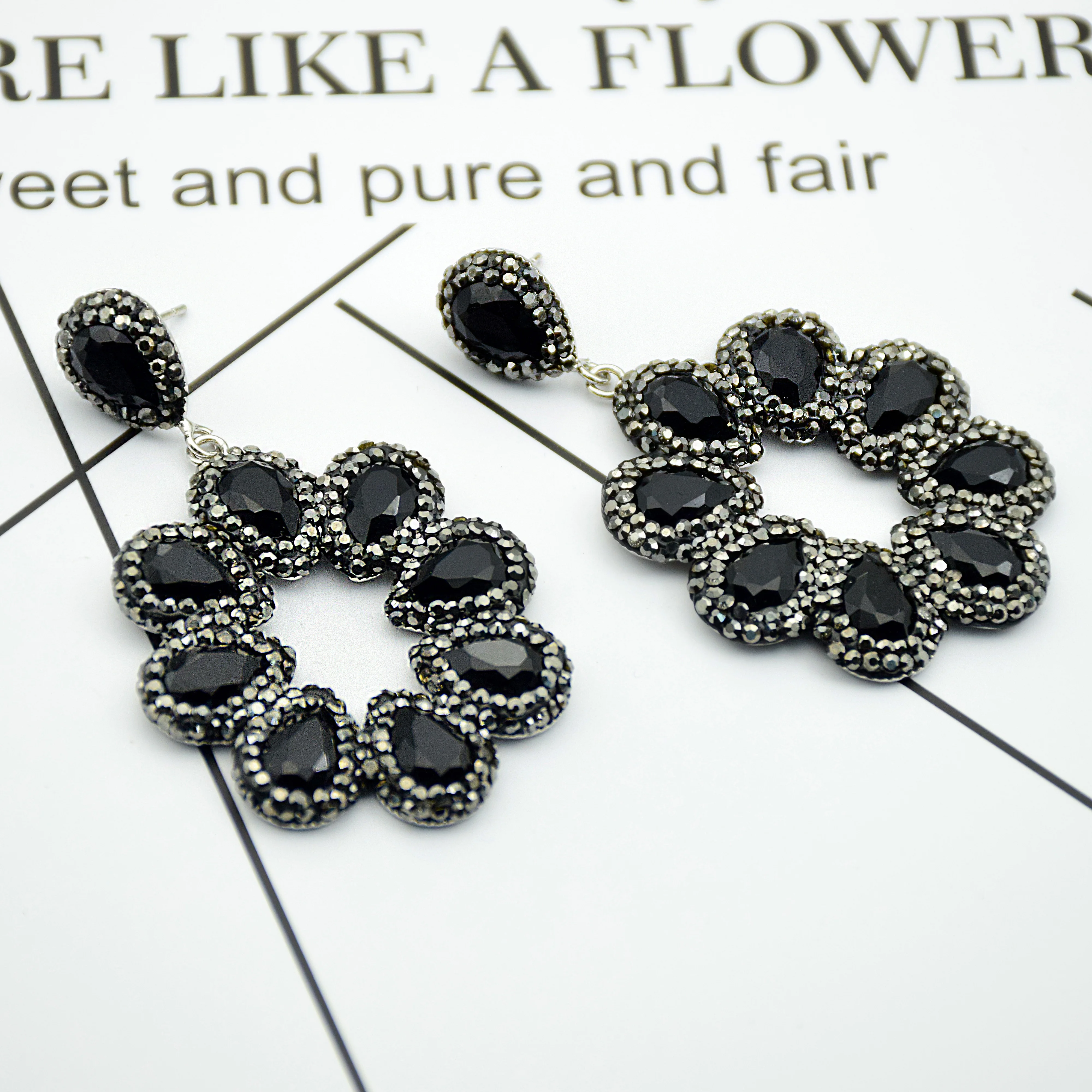 Женские длинные серьги boho hyperbole черные Винтажные капельки с камнями