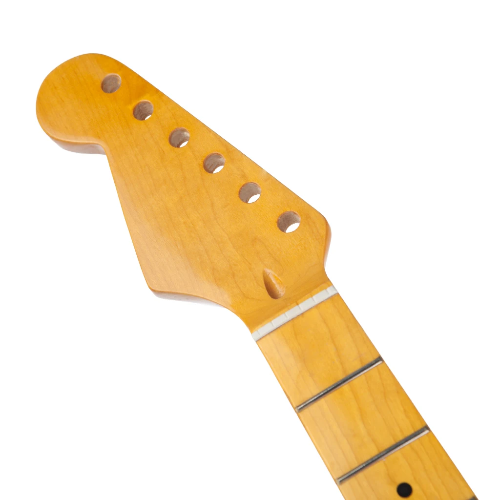 22 Frets Vintage Yellow Gloss Maple Guitar Neck W/ Black Dots Replacement Guitar Parts enlarge