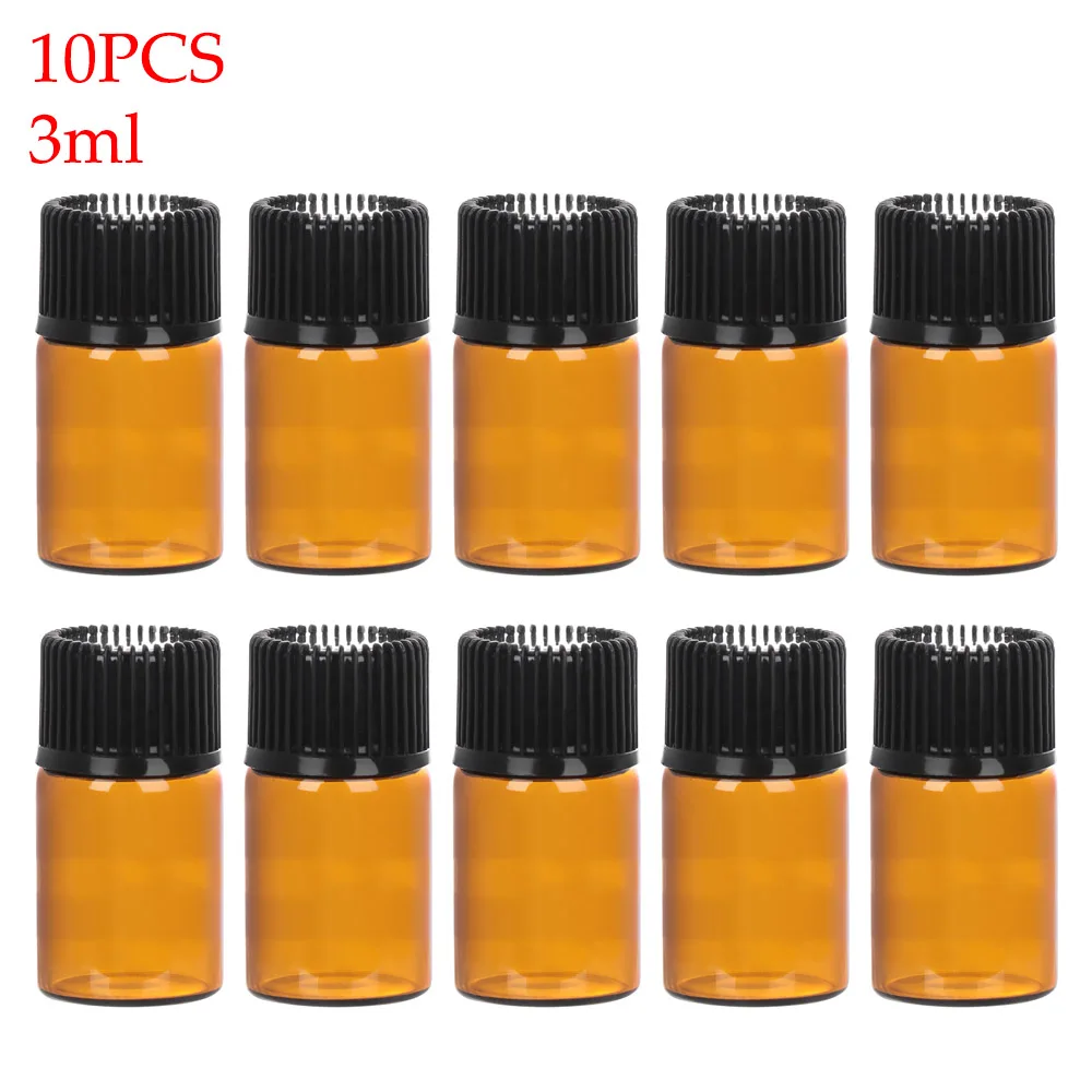 3ML 10 шт. мини бутылка эфирного масла банка орифиса коричневый редуктор и крышка бутылки для многоразового использования стеклянные флаконы косметические контейнеры аксессуары - Цвет: 3ML