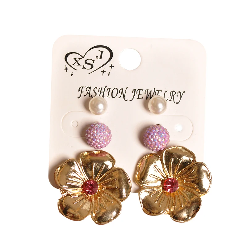 New fashion women's jewelry wholesale girls birthday party pearl stud mix-and-match flowery 3 pairs /set earrings gift | Украшения и