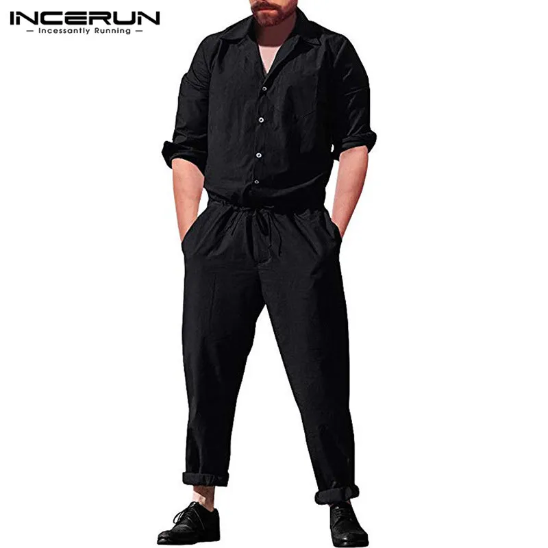 INCERUN, одноцветные, модные,, мужские, широкие, свободные, сиамские брюки, длинный рукав, карман, уличная одежда, рабочая одежда, мужской комбинезон, 5XL