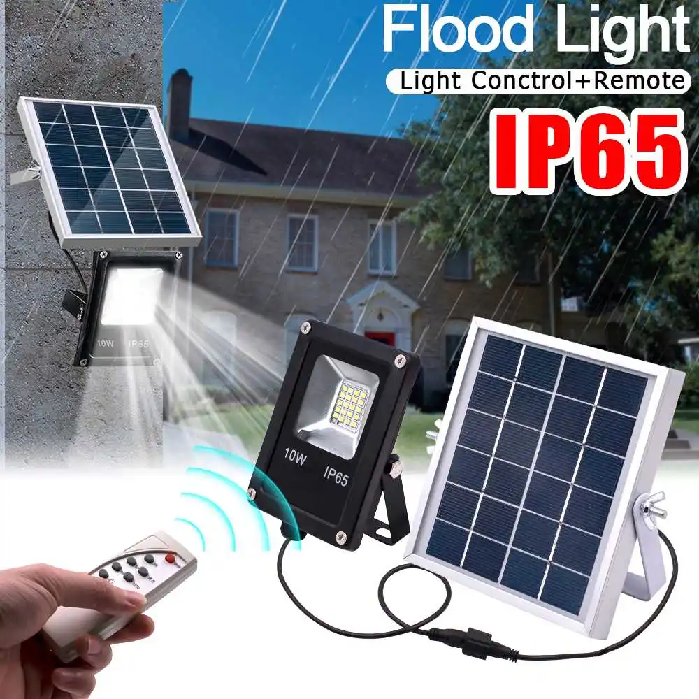 Smuxi 10W Waterproof Solar Floodlights Remote Control + Timer + Lighting Control Outdoor Lighting LED Spotlight Garden Lamp
