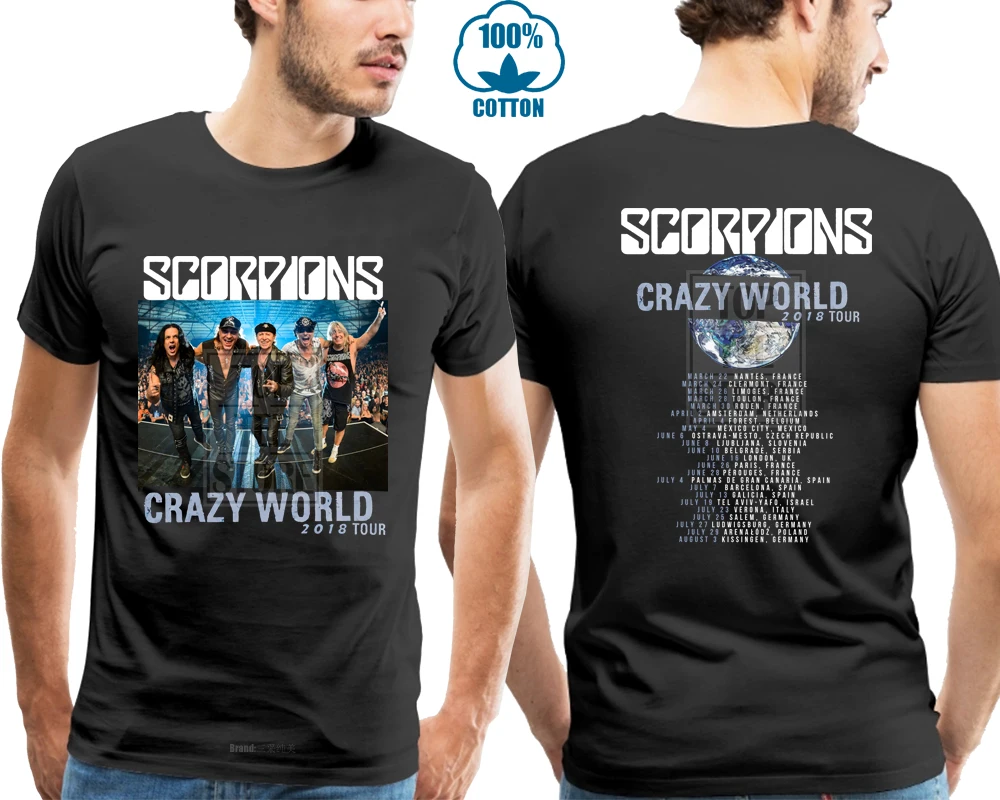 Мужская черная футболка Scorpion Crazy World Tour 2018 размеры от S до 4Xl|t shirt|black t shirtblack shirt men |