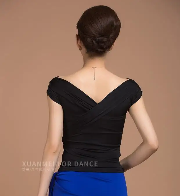 black Latin Dance Tops For Women Sexy Ice Silk Short Sleeves Leotard Dancing YB0505 | Тематическая одежда и униформа