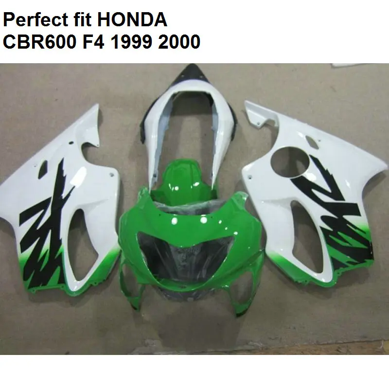 100% подходит для инъекций Обтекатели Honda CBR 600 F4 1999 2000 зеленый белый обтекатель
