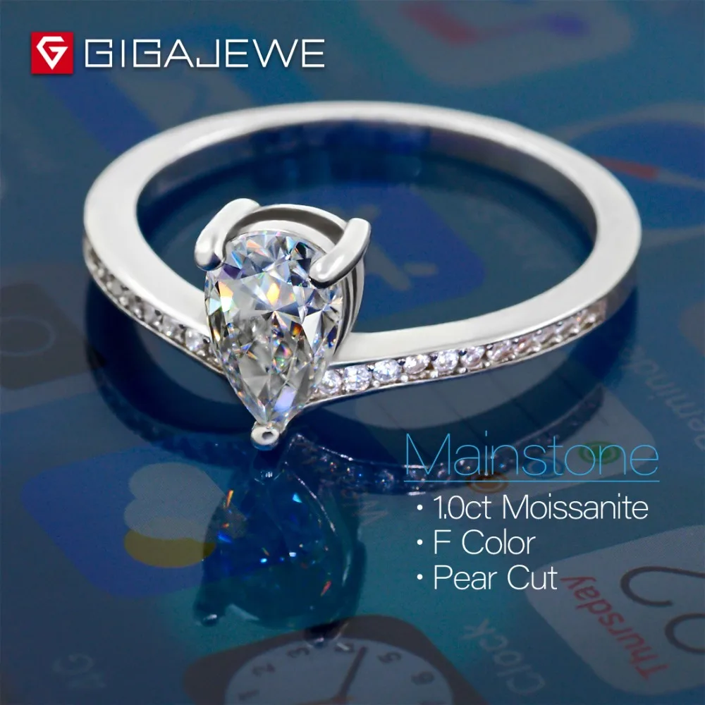 GIGAJEWE Moissanite кольцо 1.0ct 6X8 мм Груша F цвет 925 серебро золото многослойное покрытие мода символ любви подарок подруге