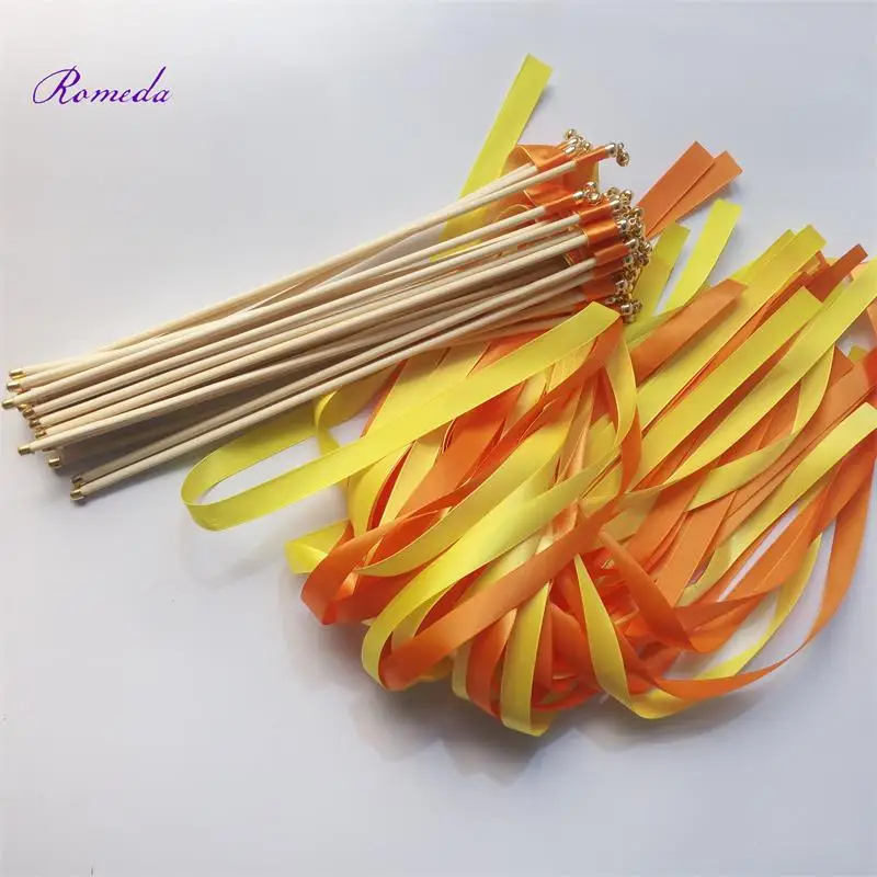 Горячая продажа 50 шт./лот желтая и оранжевая Свадебная лента палочки с золотым