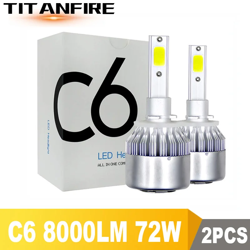 TF30 2Pcs/lot C6 LED Headlights Bulbs Conversion Kit Lights 72W 8000LM H1 H3 H4 H7 HB3 HB4 9004 9005 Auto COB Car 6500K|Передние LED-фары