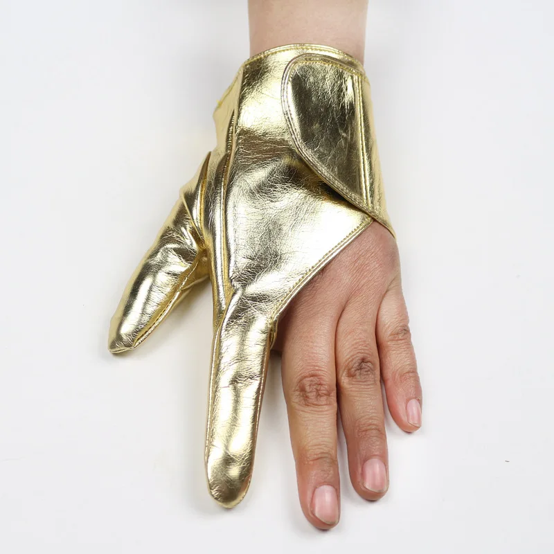 Golden Модные женские три пальца открытые тонкие дышащие из искусственной кожи в стиле «панк» в стиле хип-хоп, перчатки для танцев Для женщин обувь для ночного клуба шоу KTV петь перчатки A73 - Цвет: Golden