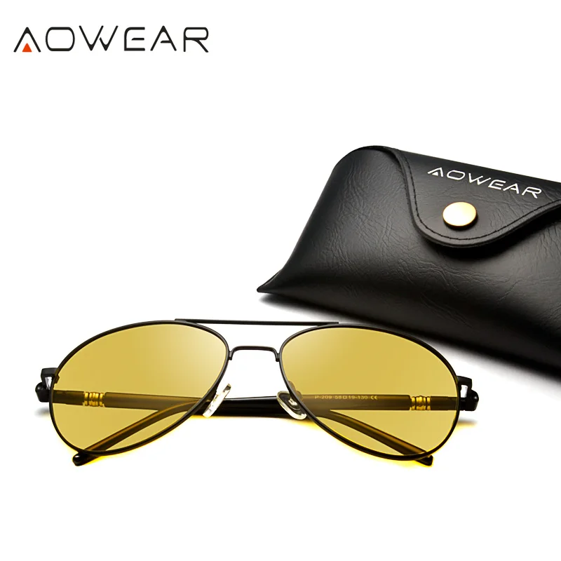 Солнцезащитные очки AOWEAR для мужчин и женщин авиаторы с поляризацией ночное