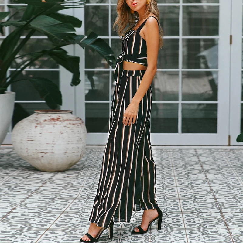 Lily Rosie Girl Boho полосатый шифоновый комбинезон летний укороченный топ длинные штаны
