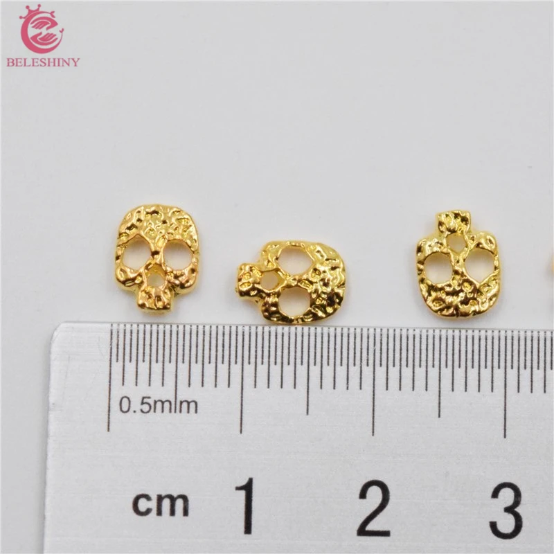 10psc новый золотой череп 3D украшения для ногтей сплав подвески Стразы #065|nail charms|3d