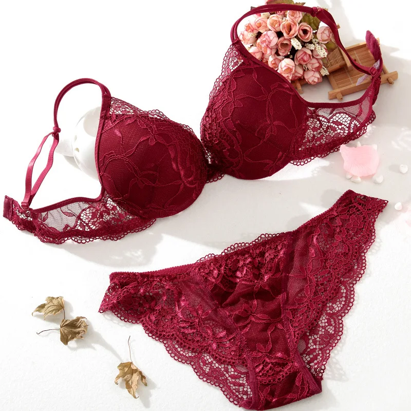 

OranriTing Sexy Lingerie Set Gather Adjustable Underwear Women Lace Bra Briefs Push Up Bra And Panty ABC Cup