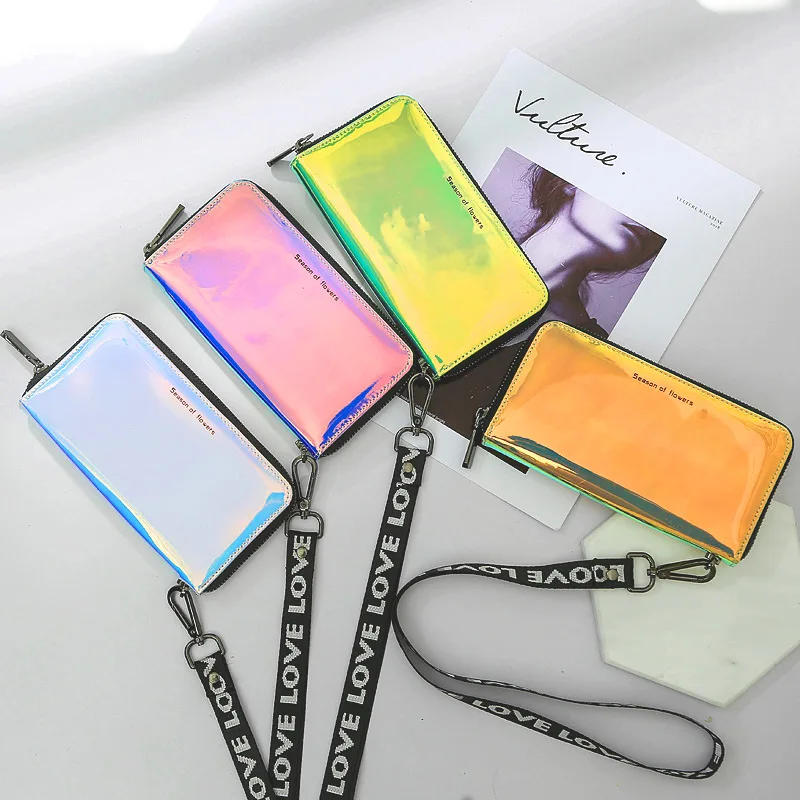 Новый лазерный голографический кошелек Lanyard Женский Длинный женский клатч
