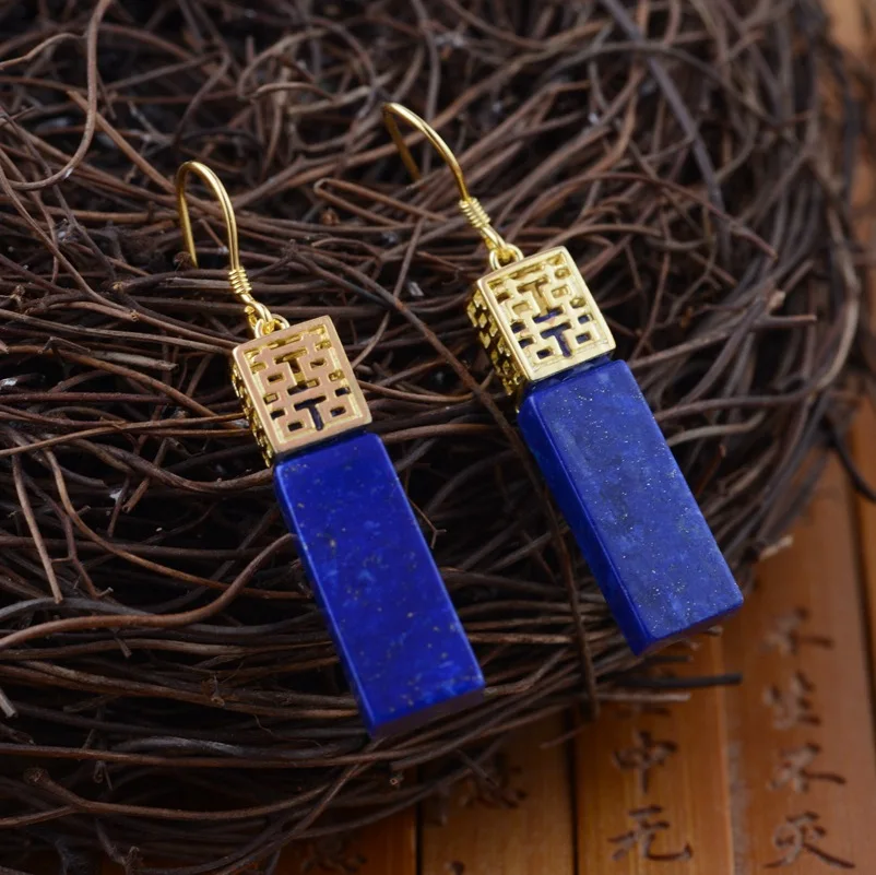 

Lapis S925 Earrings Sterling Silver Inlay Earrings women hi plating smooth personality styles